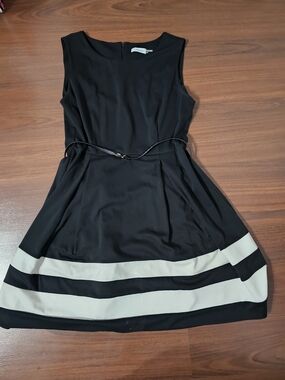 Calvin Klein Black Mini Dress with Ivory Hem Bands